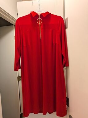 MSK Red Dress with Gold Ring Zip 1X